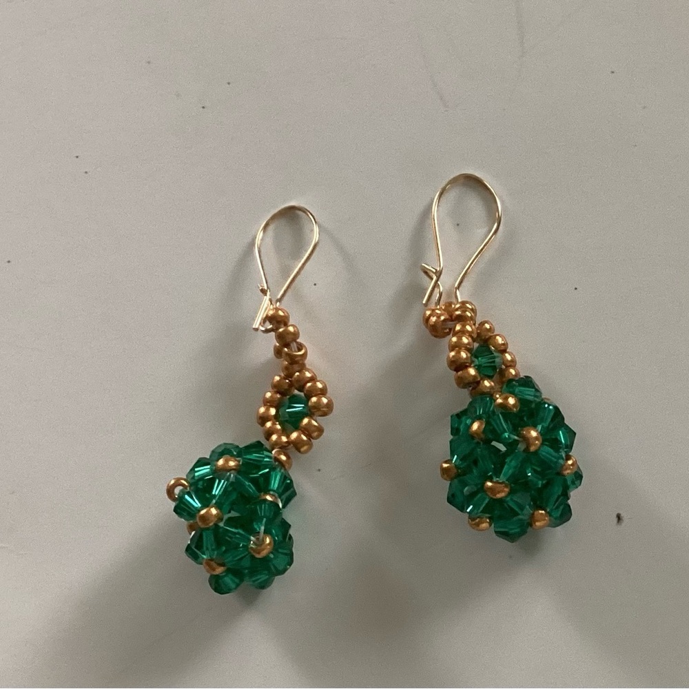 Green and Gold Crystal Drop Earrings